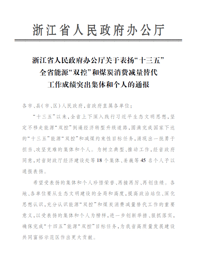 利记·sbobet官网永嘉公司付金轩获“浙江省能源‘双控’工作成绩突出个人”表彰